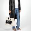 Bally Letter Logo Fringe Trim Black Striped Canvas And Leather Tote Bag Women tote bags Beige 6302813
