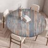 Wooden Patterns Round Table Cover Waterproof Oilproof Stain-Resistant Print Elastic Tablecloth for Kitchen Home Dustproof Decor