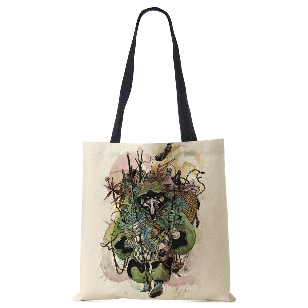 Painting Abstract Canvas Shoulder Bag Women Print Harajuku Casual Shopping Tote Bag Reusable Large Capacity Folding Handbag CLE