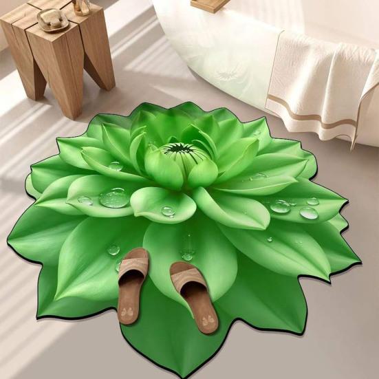 Diatomaceous Earth Floor Mat 3D Realistic Floral Design Bath Mat Non-Slip Absorbent Mat Quick-Drying Easy to Clean Shower Rug