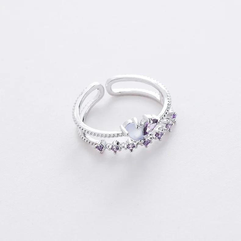 Korean New Exquisite Crystal Temperament Ring Sweet French Elegant Flower Opening Ring Female Jewelry