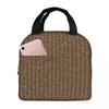 Braided Rattan Wood Wicker Lunch Bags Insulated Bento Box Waterproof Lunch Tote Resuable Picnic Bags for Woman Children Travel