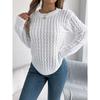 Women's Sweatshirt Casual Top Solid Colour Cable-Knit Bell Sleeves Asymmetrical Pullover