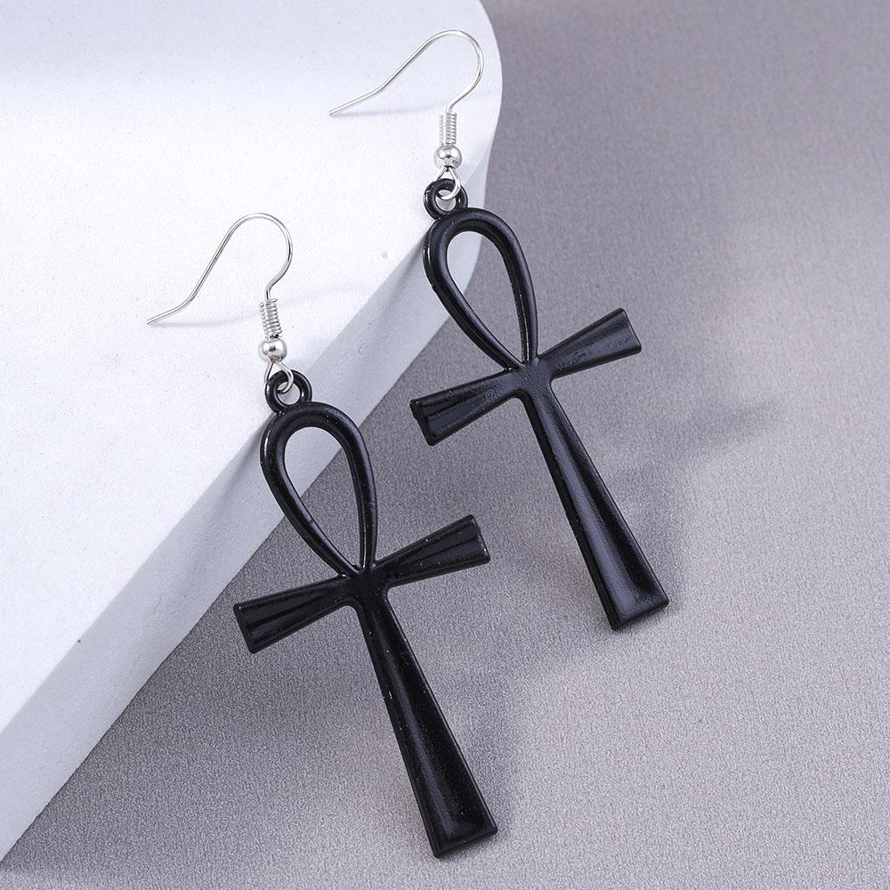 Aihua Big Steampunk Vintage Egyptian Life Ankh Cross Earrings for Women Men Gothic Personality Earrings for Women Men Jewelry