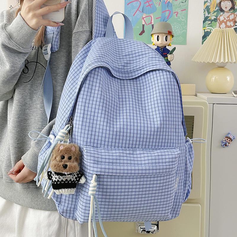 Schoolbag Backpack Women's Travel Lightweight 1011 New Plaid Korean Large Capacity School Bag Junior High School Girls High School Backpack