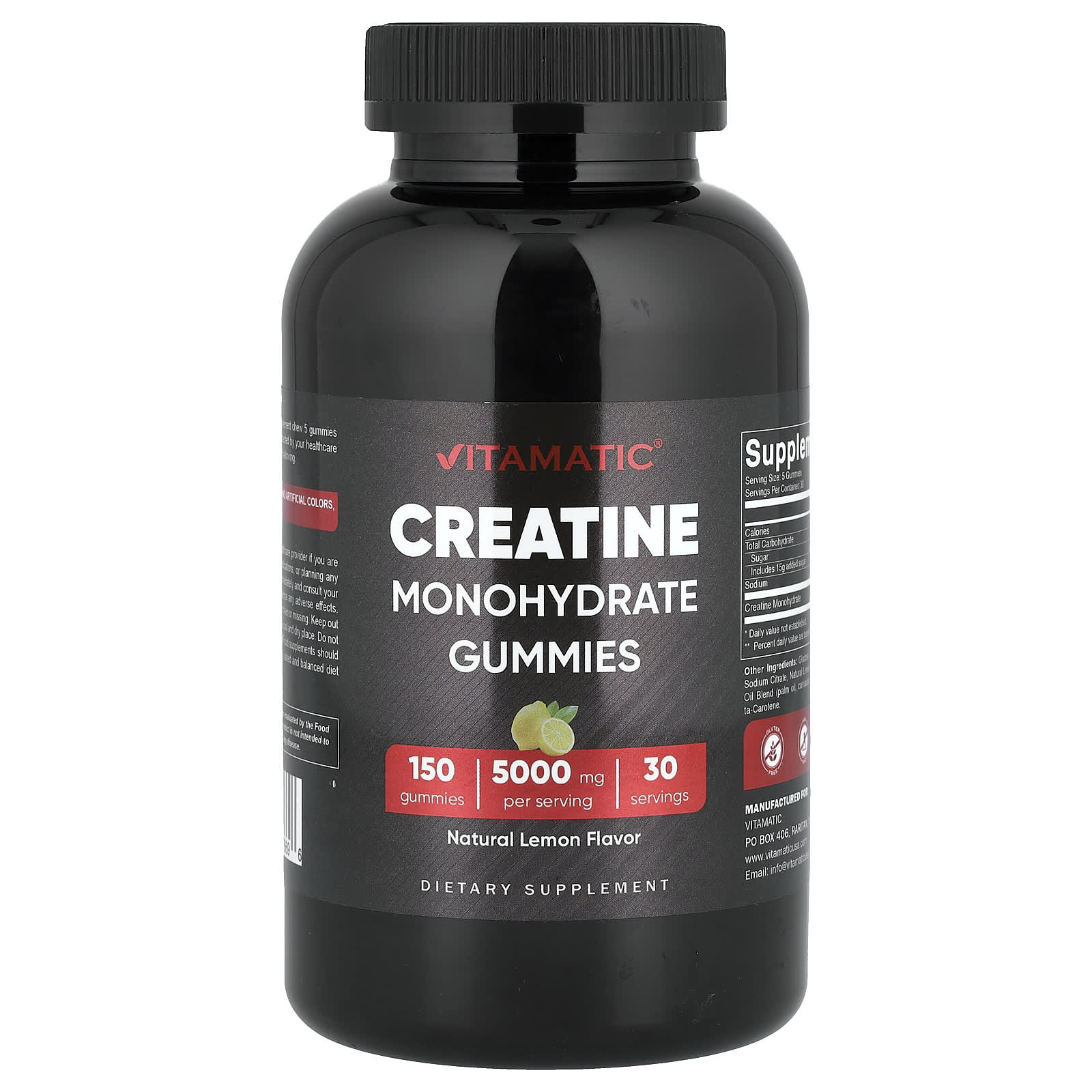 

Vitamatic Creatine Monohydrate Gummies, Lemon, 150 Gummies (1,000mg per Gummie)