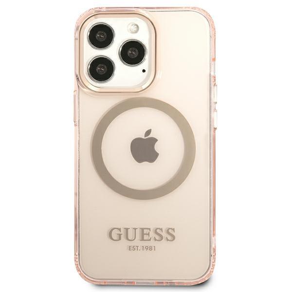 Guess Guhmp13Lhtcmp Iphone 13 Pro / 13 6,1 Różowy/Pink Hard Case Gold Outline Translucent Magsafe