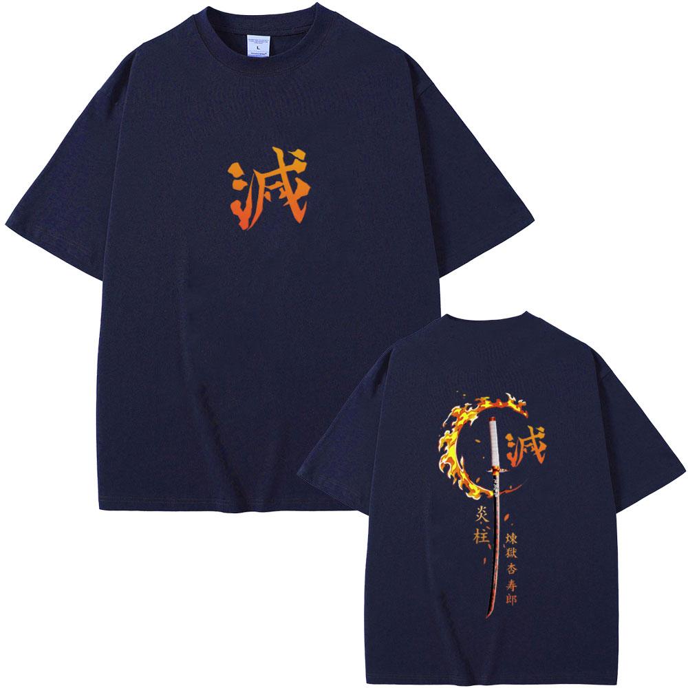 Anime Demon Slayer Rengoku Kyoujurou T Shirts Men Women Clothing Cotton Crewneck T-shirt Male Fashion Vintage Tshirt Streetwear