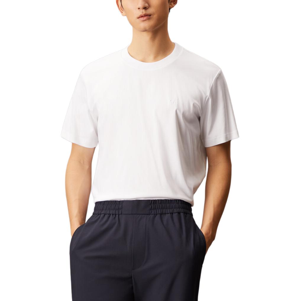 

Calvin Klein Minimalist Comfortable Versatile Casual UV Protection Smooth Cotton Short Sleeve T-Shirt Men Tops Bright-White J327048-YAF XL