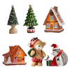 Festival Colorful Christmas Houses Tree Bear Statue Resins Miniature Figurine Ornament Seasonal Holiday Desktop Decors