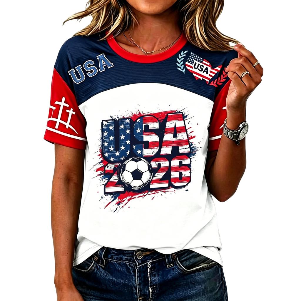 Women's Casual Short Sleeve Pullover Top Crew Neck Soccer Graphic Print Lightweight T-Shirt for Everyday Wear
