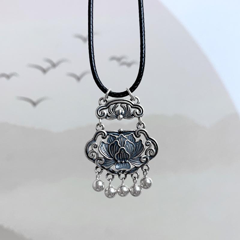 Sterling Silver Lotus Tassel Pendant - Women's Retro Style Jewelry