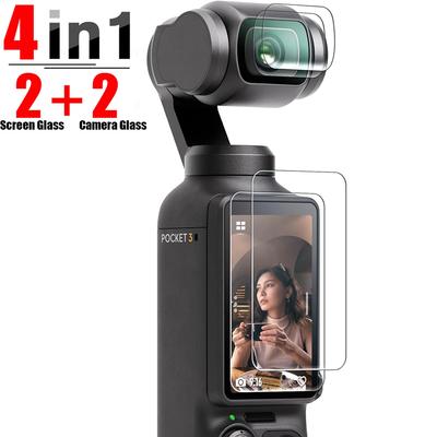 4 BUCĂȚI [2+2] Sticlă Călită pentru Obiectiv + Protecție Ecran pentru Camera DJI Osmo Pocket 3 Capac din Sticlă Călită 0.3mm Duritate 9H Anti-Zgârieturi [Pachet 2+2] Pocket3
