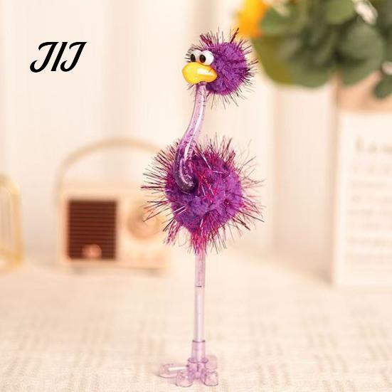 Cute Desk Decoration Pens Cartoon Ostrich Plastic Ballpoint Pens, Funny Freestanding Pen, 0.5mm Pen Tip, Plush Fluffy Ball Furry Writing for Students