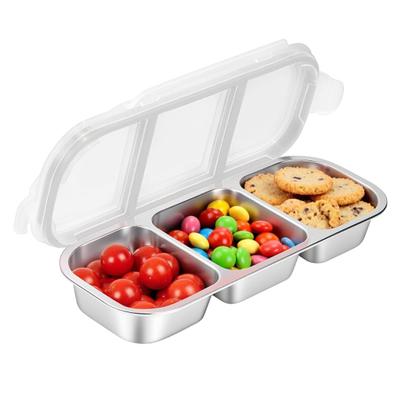 Nerezové nádoby na desiatu Opakovane použiteľná krabička na dochucovadlá s 3 priehradkami a viečkami Nádoby na skladovanie potravín Poháre na omáčku do školy na cesty