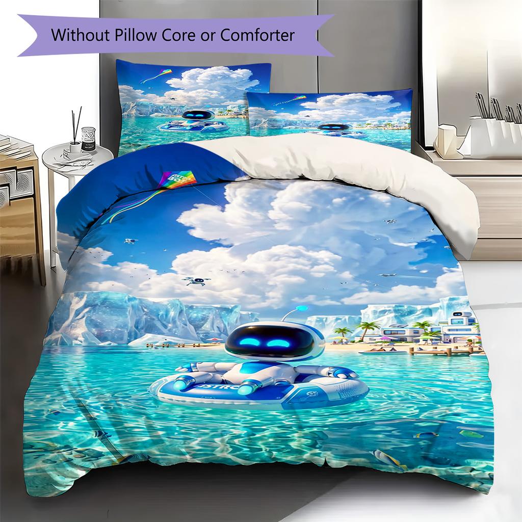 ASTRO BOT Pattern Bedding,Quilt Set Quilt Cover Pillowcase Home Birthday Gift (1 * Duvet Cover + 2 * Pillowcase, Without Core)