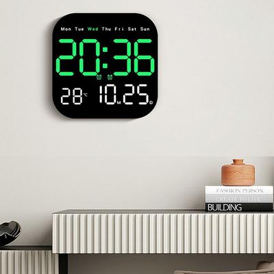 Electronic Wall Clock Temperature Date Display Table Clock Wall-mounted Digital LED Clocks for Home 12/24H Voice Control DST