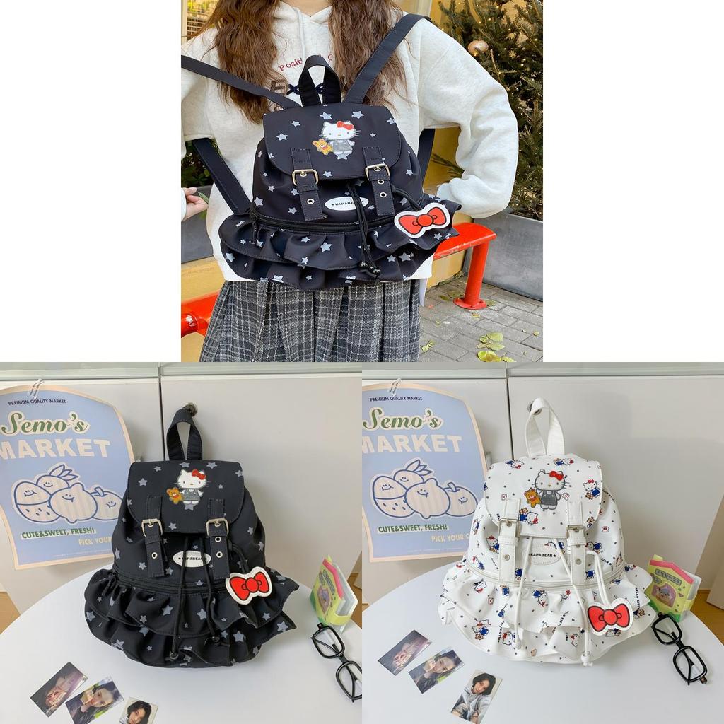Hello Kitty Bookbag For Girls Large Nylon Fashion Backpack With Drawstring Closure