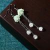 Lily of the Valley Imitation Hetian Jade Earrings with Pearls and Tassels