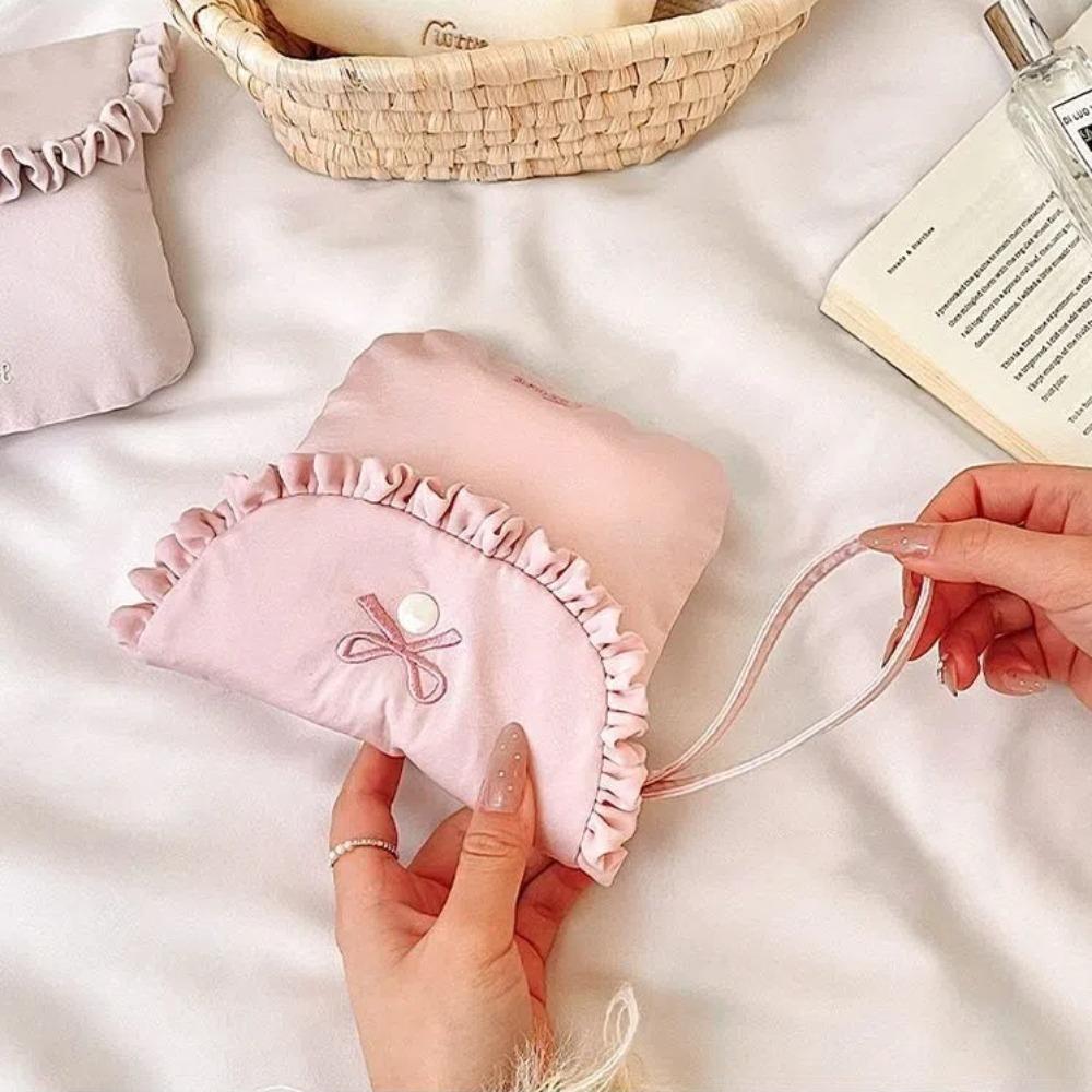 Portable Bow Embroidery Mini Storage Bag Multifunctional Solid Color Wallet Pouch Sanitary Napkins Bag Travel