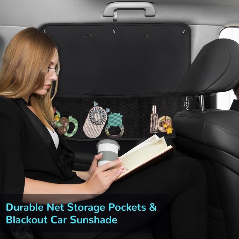 [Car Sunshade] 2 Pack Car Window Sunshade | Blackout Car Rear Window Sunshades with 7 Suction Cups and Storage Pockets for SUV