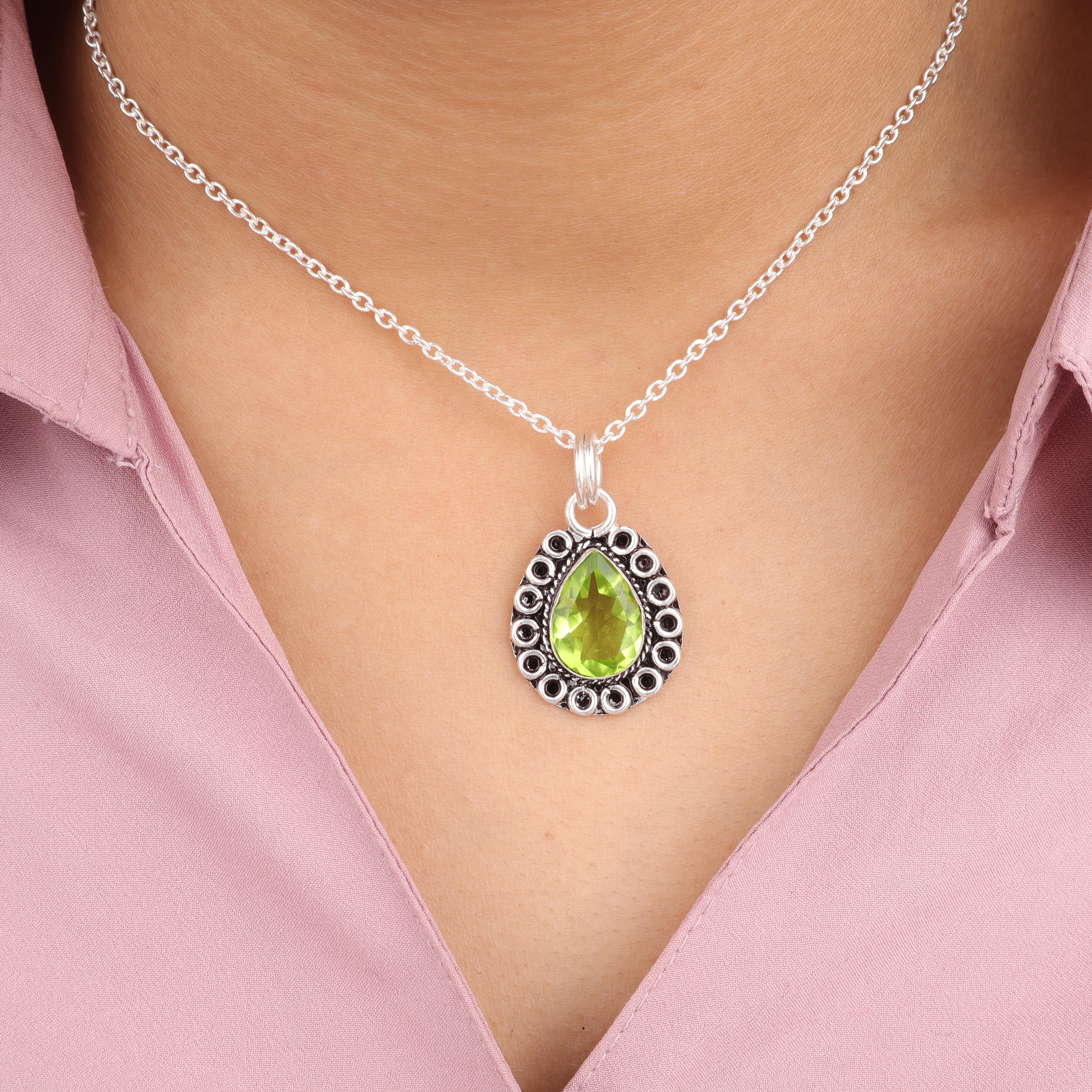 

Peridot Gemstone Silver Partywear Pendant, 925 Sterling Silver Jewelry, Women s Wedding Jewelry, August Birth-Stone Gift PP-26-4