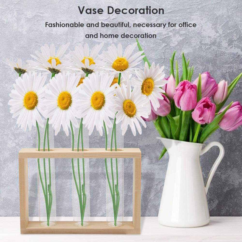 Creative Transparent Vase Glass Wooden Frames Hydroponic Flower Pot Bonsai Delicate Decor for Household Living Rooms Office