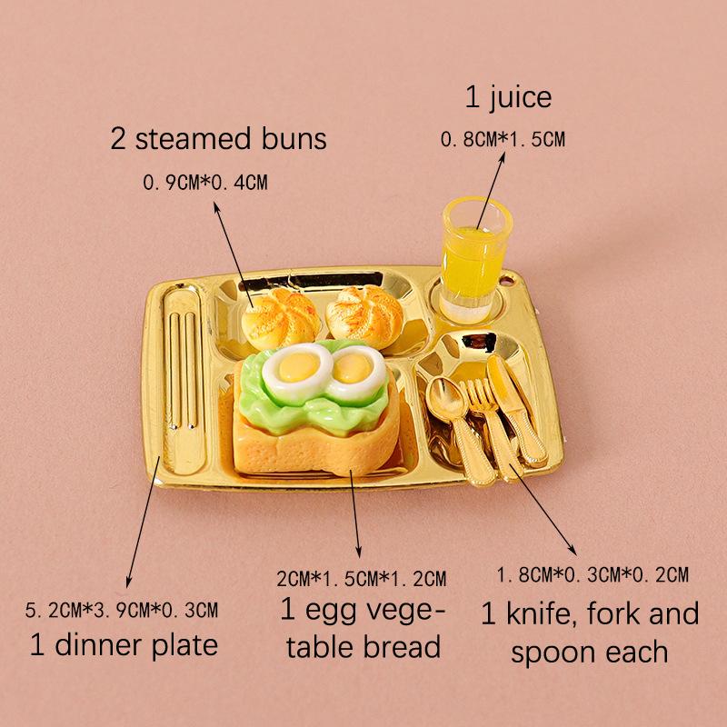 1/12 Dollhouse Mini Bread Hamburger Juice Set Dollhouse Simulation Breakfast Food Decor Dolls House Kitchen Pretend Play Toys