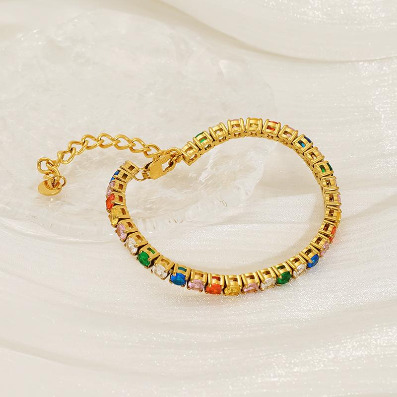 Colored Zircon Tennis Bracelet, Full Zircon Statement Chain, Light Luxury Women's Fashion Jewelry,