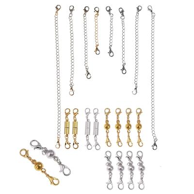 Rubonarie Lobster Claw Clasp Magnetic Accessory Set with Adjustable Chains, Lobster and Ball Tone Bracelets, 22-Piece Set (Gold and Silver)
