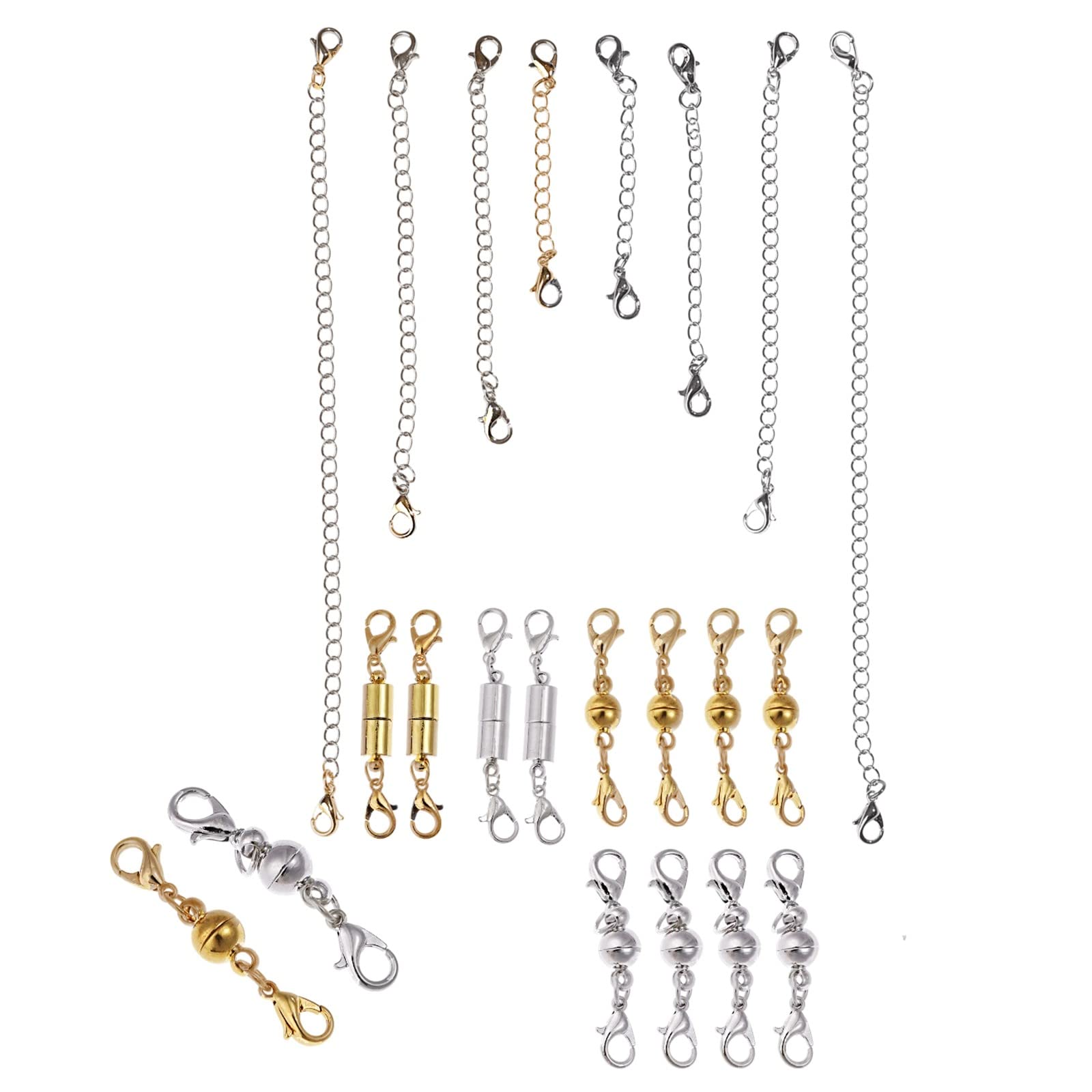 

Набір магнітних аксесуарів Rubonarie із застібкою-карабіном «Клешня лобстера» з регульованими ланцюжками, браслети з кульками та ланцюжком «Клешня лобстера», набір із 22 предметів (Золото та Срібло)