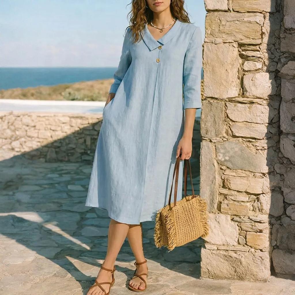 Summer Dresses for Women Uk Casual Loose Fit 3/4 Sleeve Ladies Summer Dresses Uk Lightweight Midi Womens Summer Dresses Uk Comfortable Design