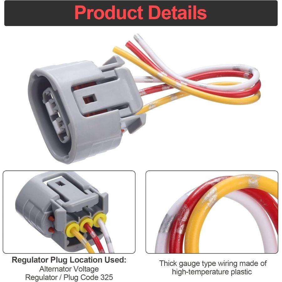 3 Wires Alternator Regulator Harness, 4Pack Alternator Pigtail Connector Plug