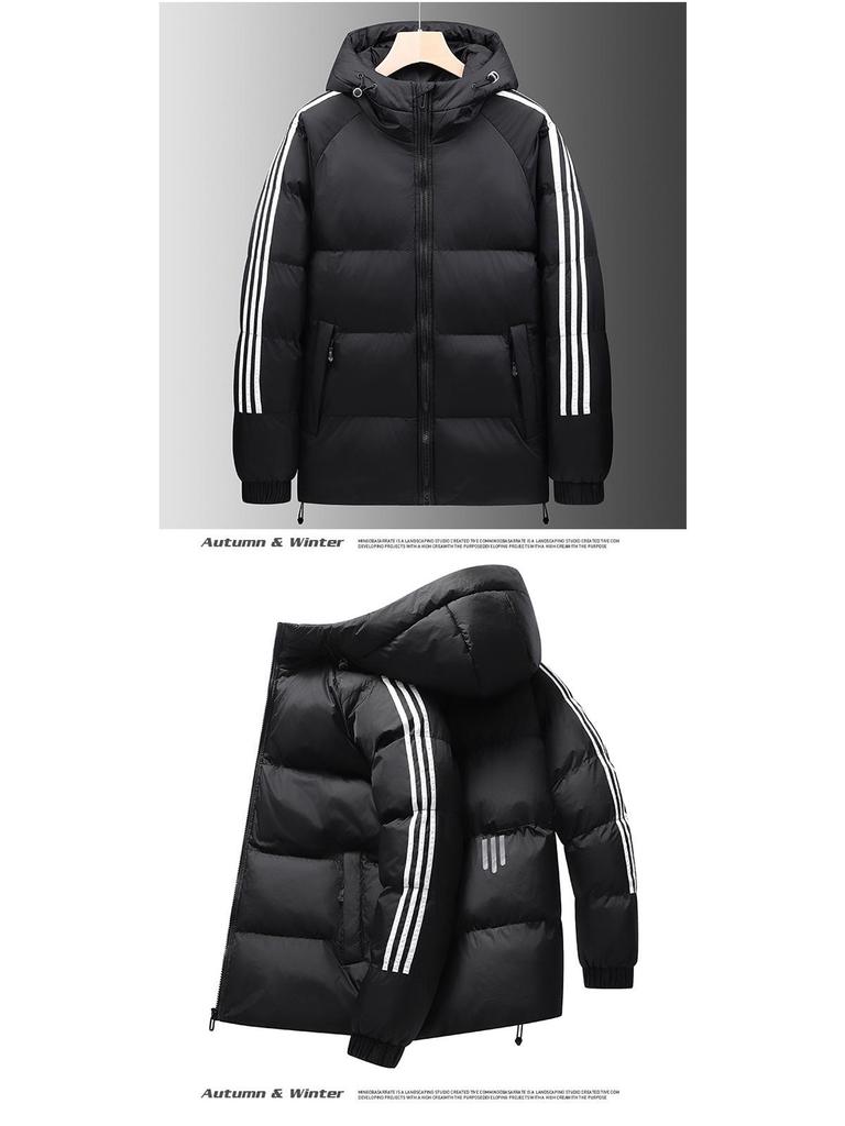 Graphene Black Gold Striped Unisex Hooded Cotton-Padded Jacket for Autumn/Winter