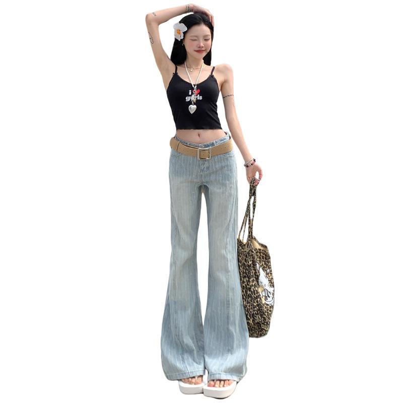 High-waisted Flared Pants Children's Slim Flip Pockets Slightly Pulled Jeans Women's Spring Elastic Horseshoe Pants Women's Spring