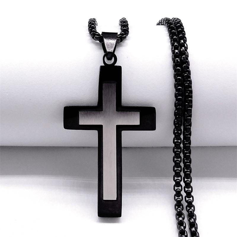 HNSP Edelstahl Kreuz Anhänger Kette Halskette Für Männer Christus Jesus Katholische Kruzifixe Rosenkränze Zubehör