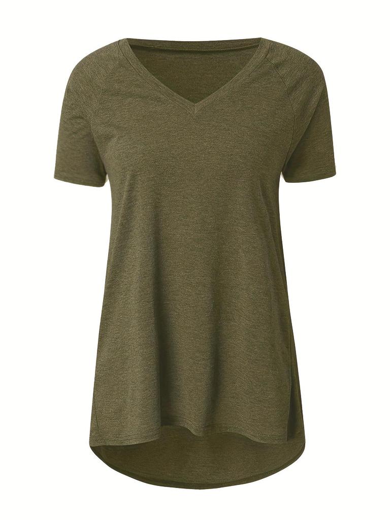 Women's V-Neck Swallowtail Short-Sleeved T-Shirt Set - 3 Pieces, Daily Casual Wear