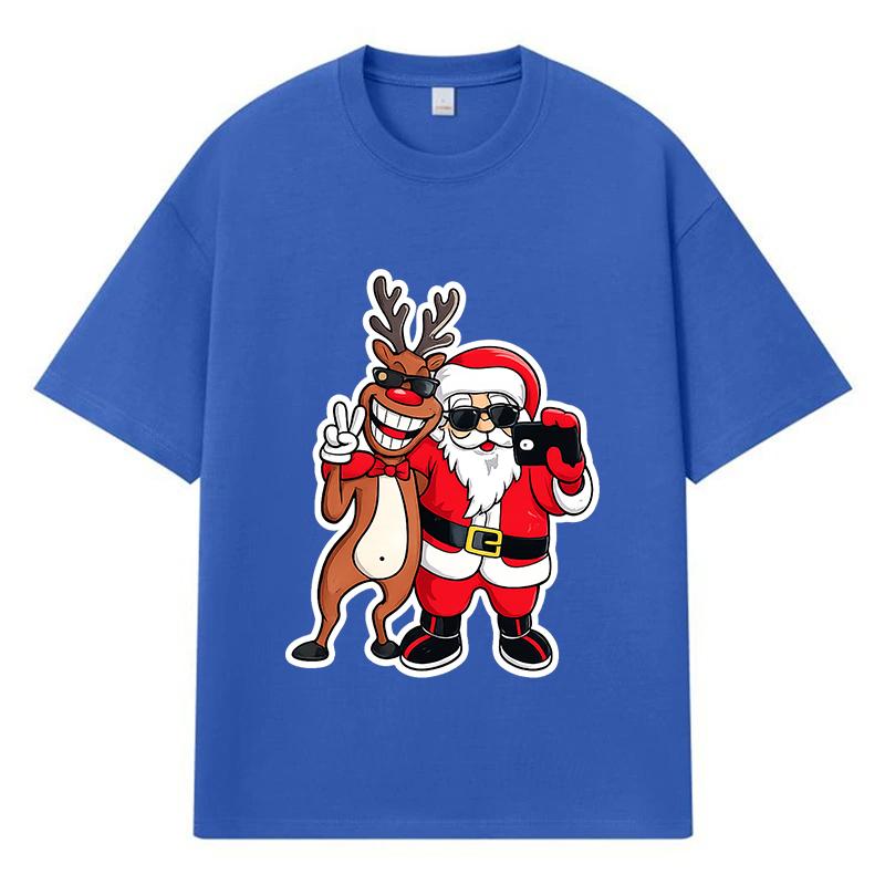 2026 Weihnachtsmann und Rentier Bedrucktes Grafik Y2k Harajuku Streetwear 100% Baumwolle T-Shirt Lässig Übergroß Sommer Herren T-Shirt