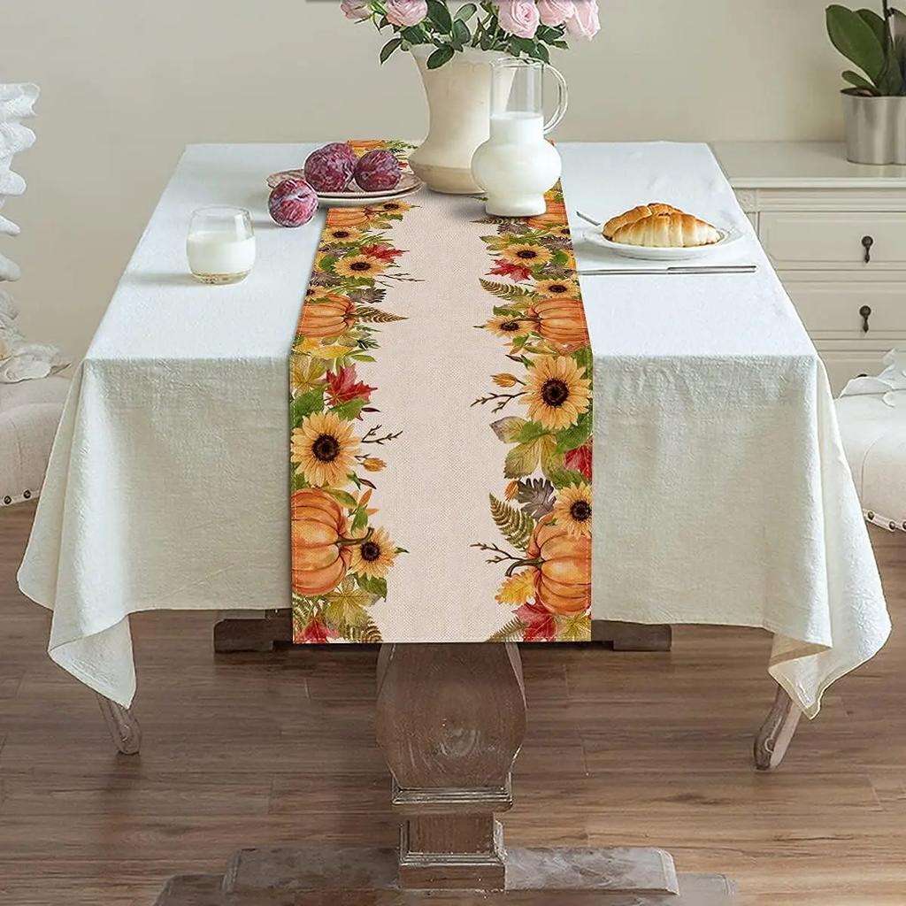 Fall Harvest Pumpkin Sunflower Table Runners Party Decor Reusable Kitchen Dining Table Runner Autumn Thanksgiving Decorations