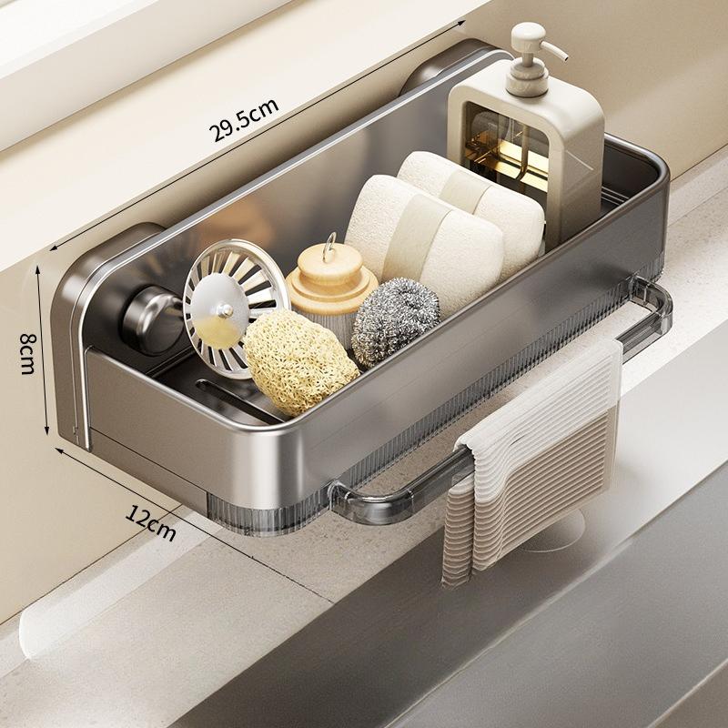 Suction Cup Sink Caddy Wall Mounted Sponge Holder Multi Purpose Kitchen Storage Rack 29.5x12x8cm