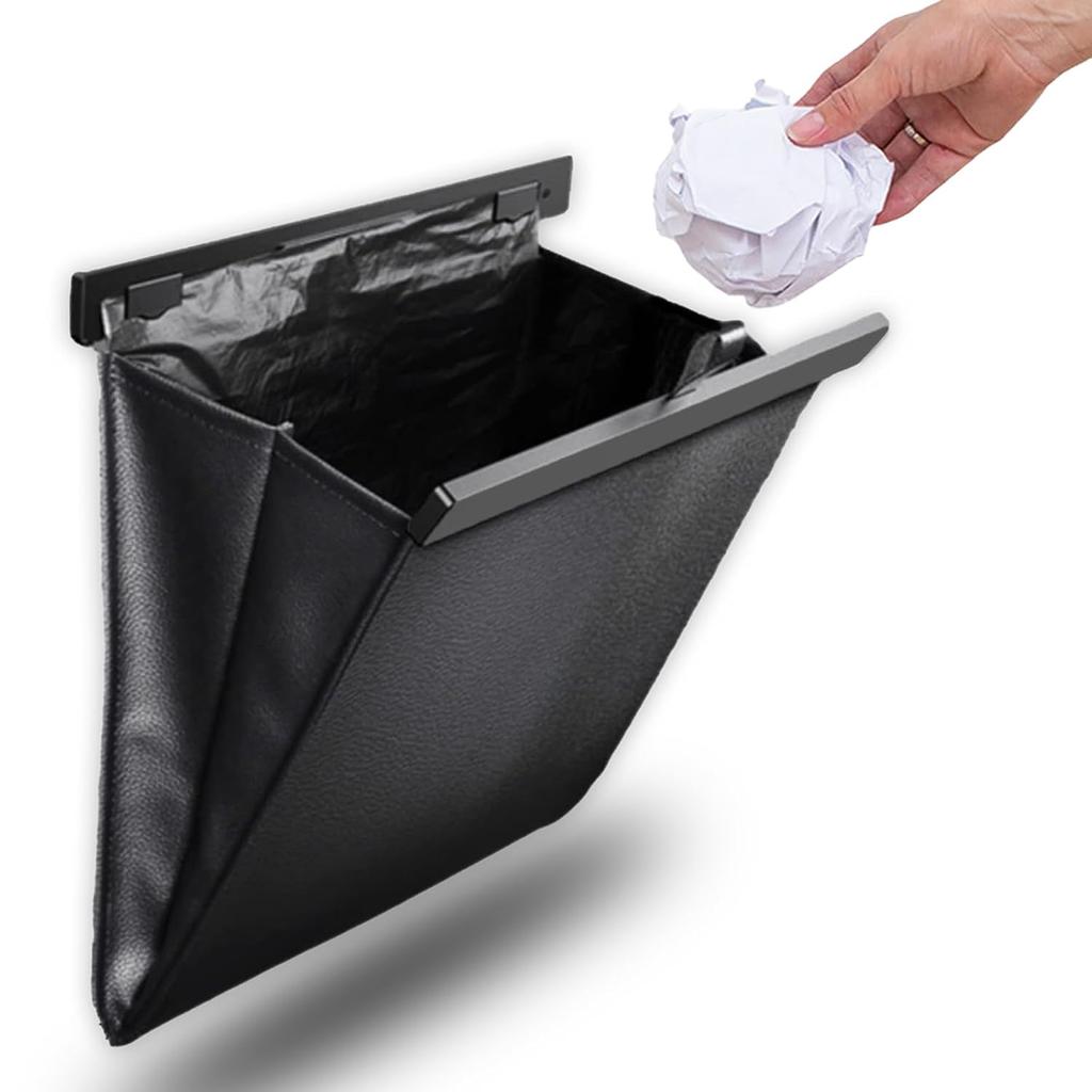 Car Trash Can Multi-Vehicle Compatible Hook Bin Slim Storage Small Item Holder Bag Accessories Useful Goods (Black)