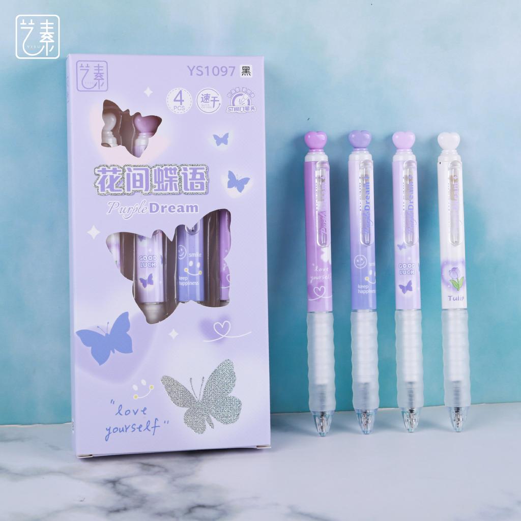 4PCS/Set Sweet Love Series Gel Pen Press Using 0.5mm Black Ink Ballpoint Pen Quick Drying ST Tip Office Signature Pen Gift