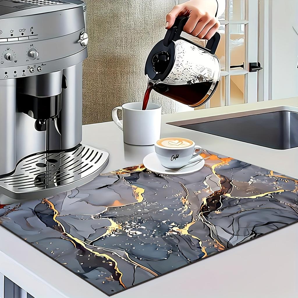 1Pcs Rubber Drying Mat With Luxury Marble For Coffee Shop Restaurant Kitchen Carpet Tableware Durable Diatom Mud Table Mat Pet Mat Coffeeware