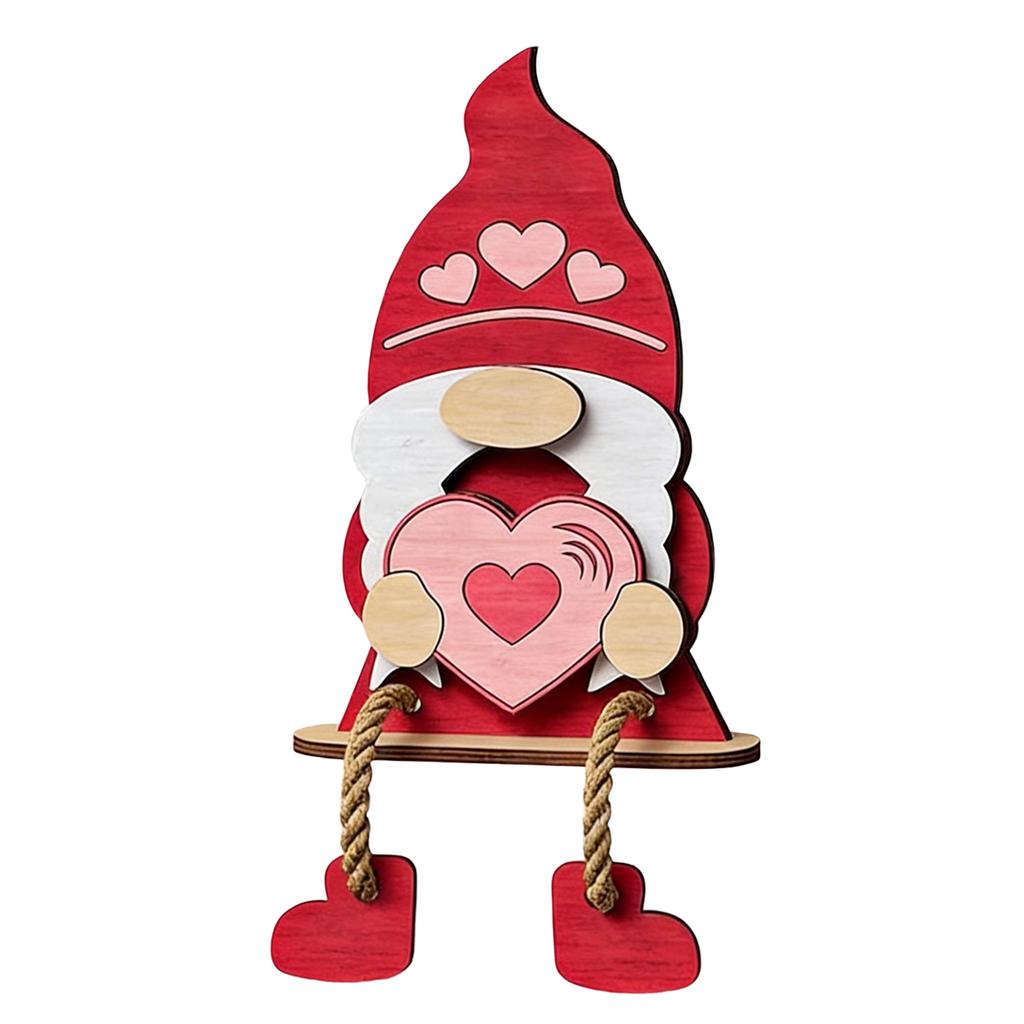 Wooden Pink Red Valentines Gnome Sign Tabletop Centerpiece Romantic Valentines Gnome Ornament for Wedding Home Tiered Tray Decor