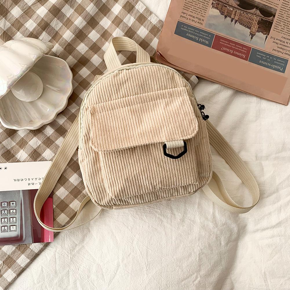 

Corduroy Mini Backpack Multiple Pockets School Bag Classic Solid Color Shoulder Bag S/M/L Soft Unisex Female Commuter Travel Bag