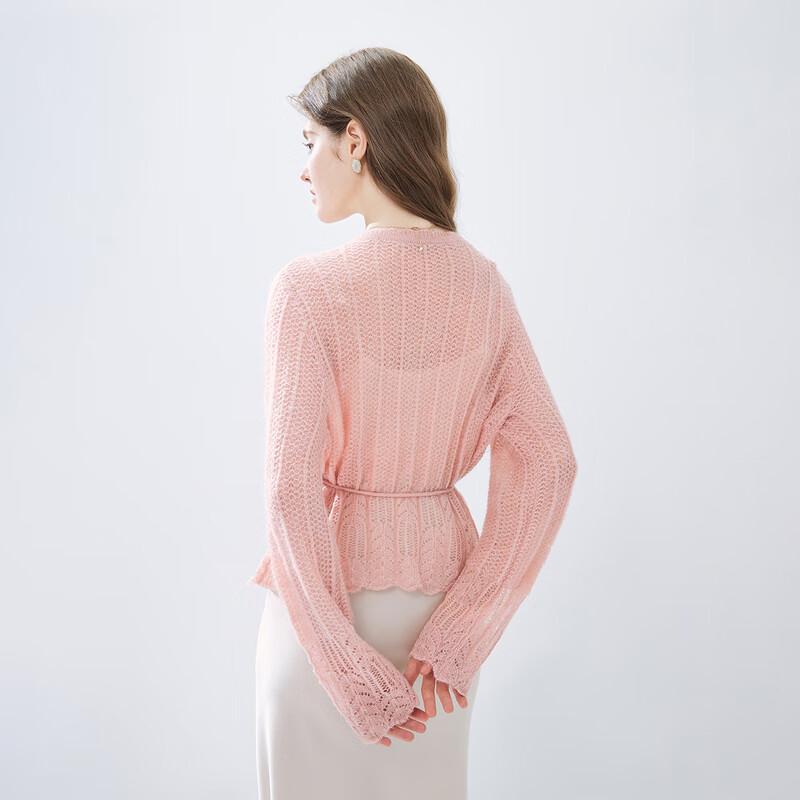 Damen V-Ausschnitt Lochstrick Cardigan