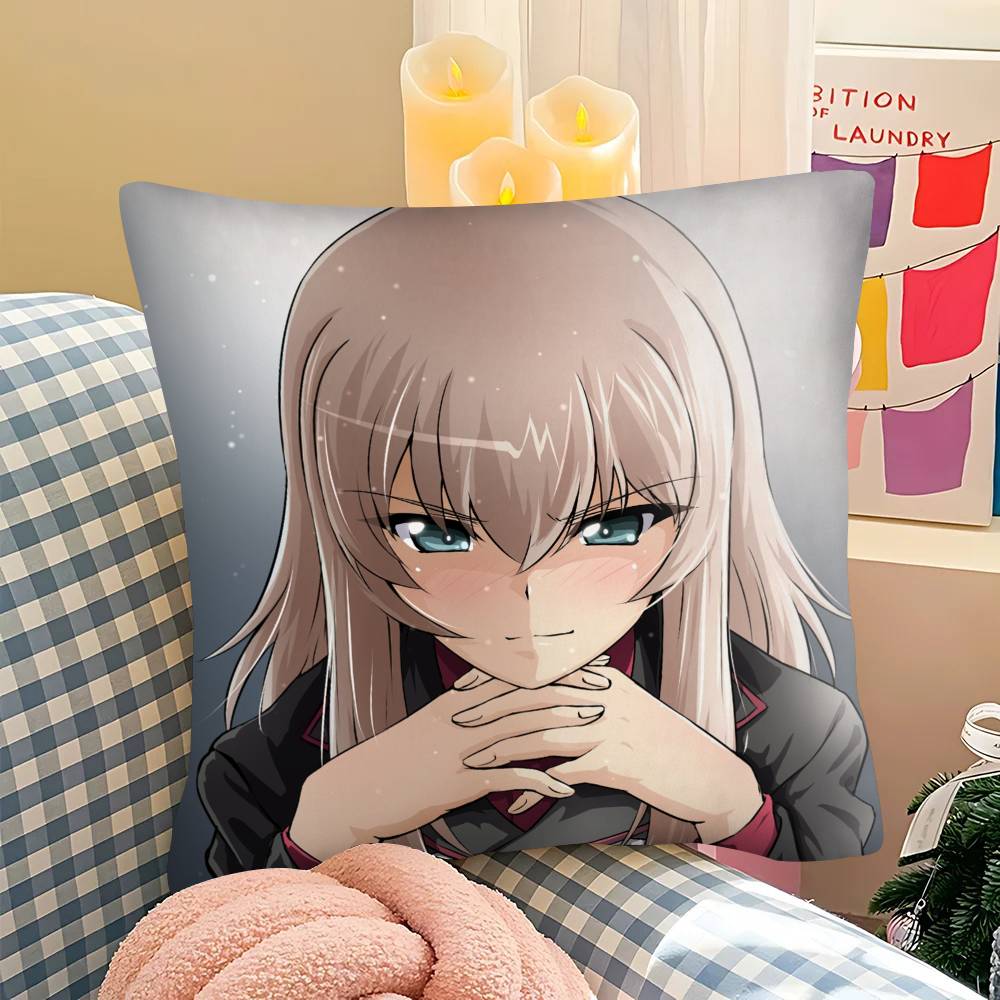 1 Stück Anime Mädchen Girls Und Panzer Kissenbezug Mode Quadratischer Kissenbezug Schlafzimmer Sofa Raum Ins Dekoration Freizeit