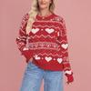 Women's Fashionable Round Neck Long Sleeved Heart-shaped Pullover, Contrasting Color Pullover, Sweater Top