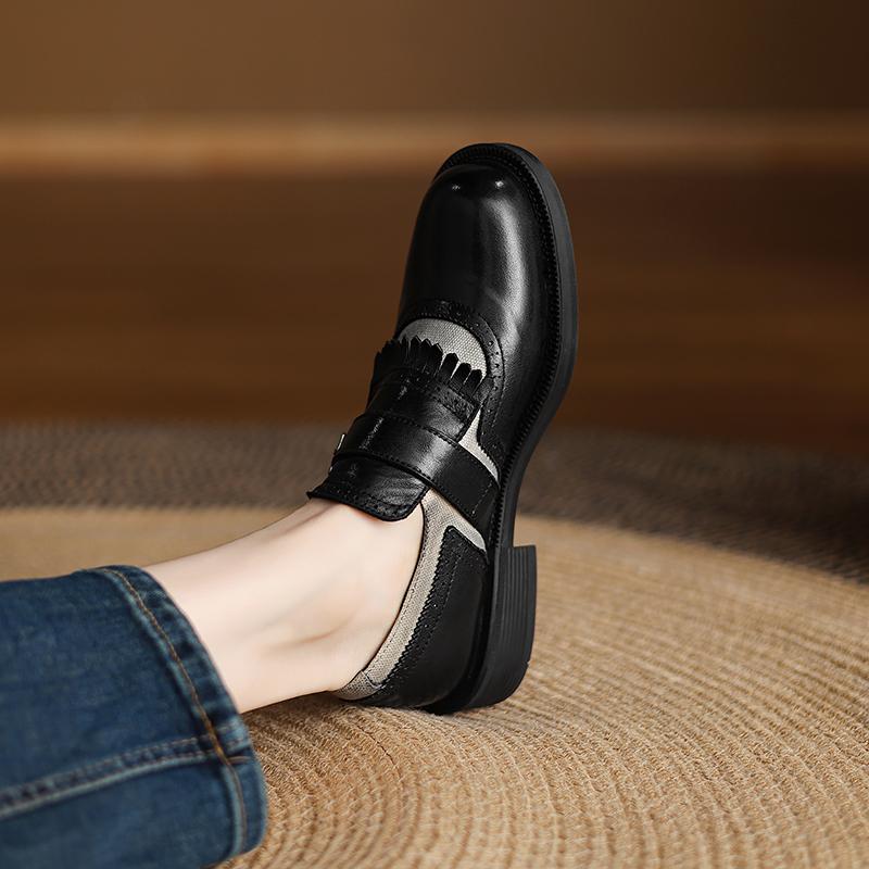 Fashion 2025 New Spring Retro Round Toe Leather Mid-heel Shoes for Women Retro High Heel Street Fashion Casual Shoes Pumps Women Shoes