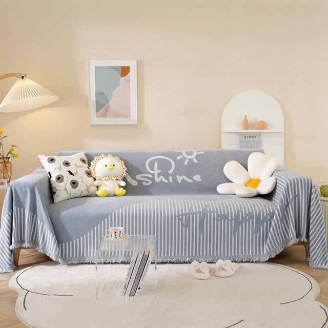 

Современный простой чехол для дивана с бахромой в полоску, 3-местный синель, жаккардовый чехол для одного стула, чехол для кресла, чехол для дивана, всесезонный чехол для домашних животных 180x130cm светло-синий